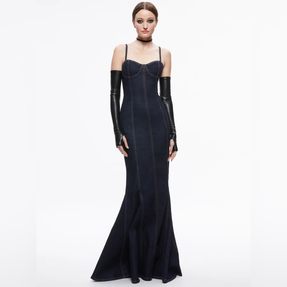 Alice + Olivia Natcha Godet Denim Maxi Dress